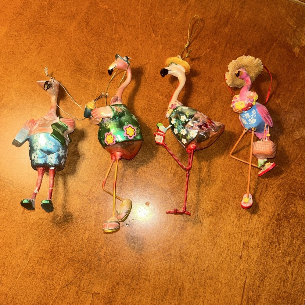 Katherine's Collection 8" Blown Glass Pink Flamingo Christmas Ornament Lot